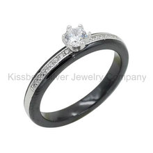 925 Silver Jewellery with Ceramic Ring, Prongs Setting Jewelry (R21127)